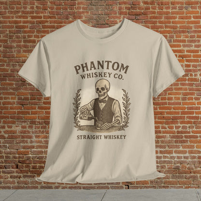 Vintage Skull Whiskey Lover Unisex Tee - Retro Casual Party Shirt displaying a detailed skeleton illustration with the text 'Straight Whiskey', perfect for whiskey enthusiasts.