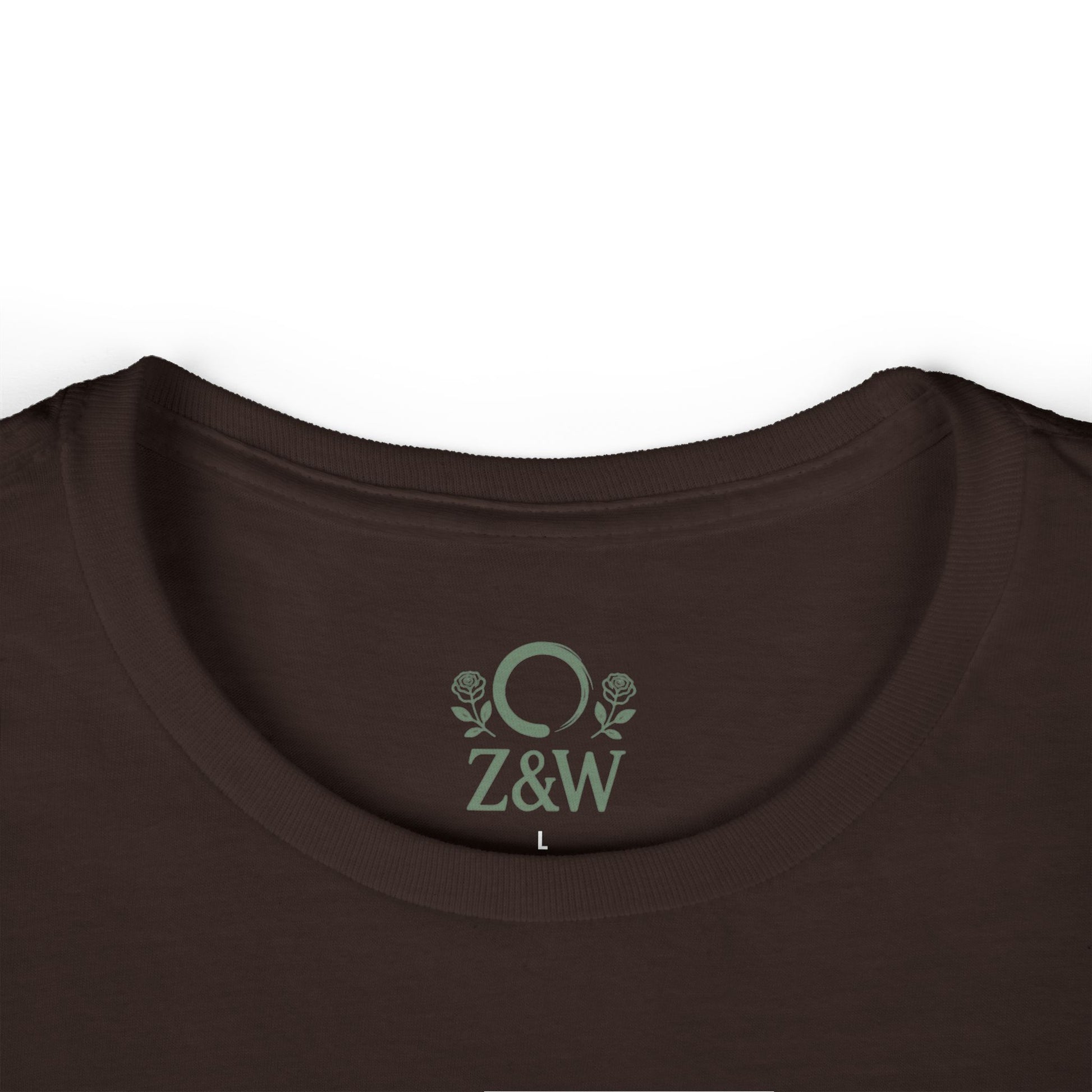 Close-up of the neckline and custom embroidery of the Cozy Plant Guitar Sweatshirt with Kangaroo Pocket and Adjustable Hood - Ethically Made in a brown fabric.