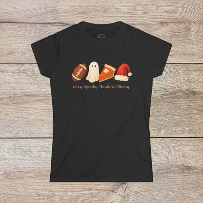 Cozy Seasonal Women's Tee | Fall Winter Graphic T-Shirt, Ghost Tee, Thanksgiving Shirt, Holiday Apparel, Cute Casual Wear - ZenAndWhiskey