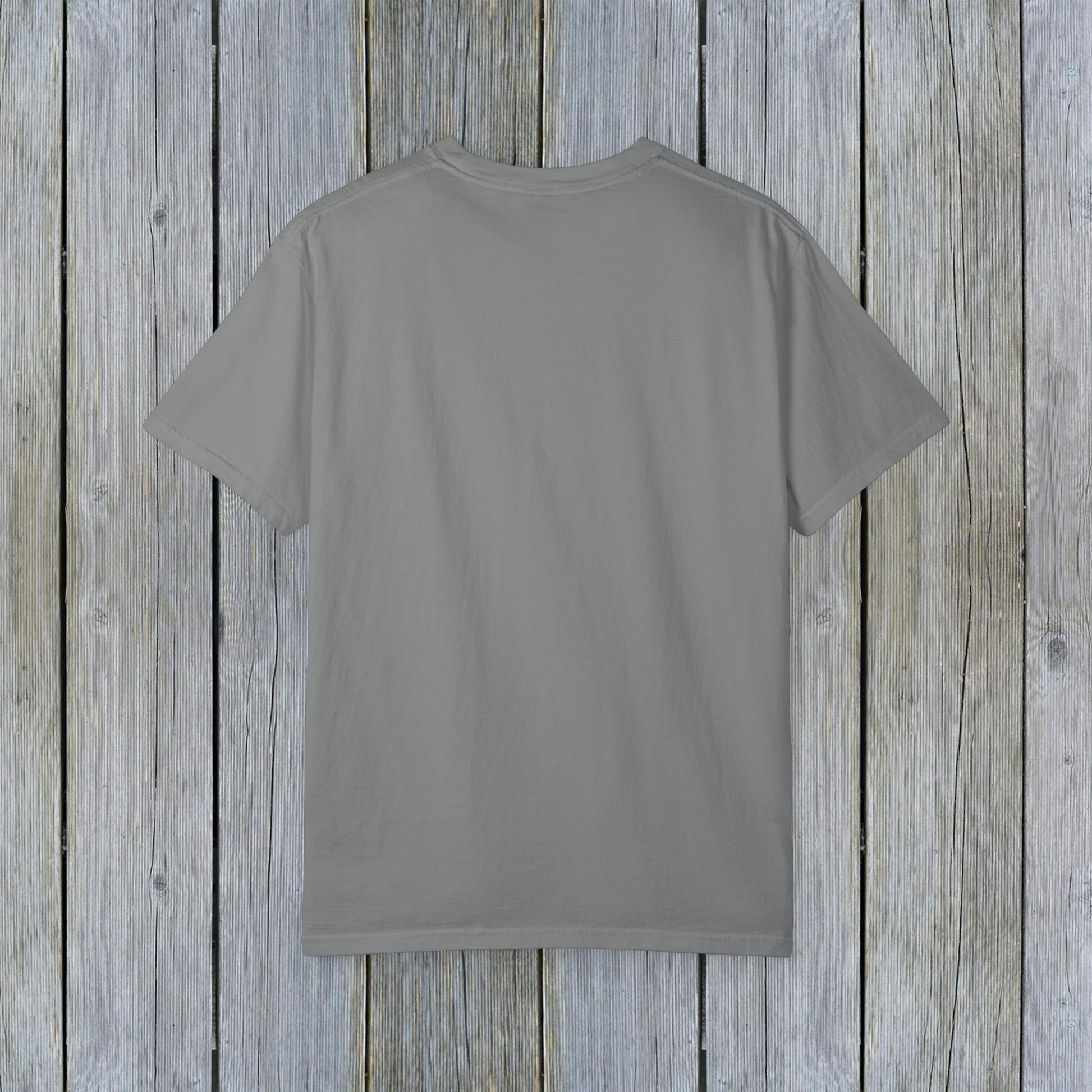 Back view of the Unisex Garment-Dyed Lake Rules Tee, designed for casual comfort. Perfect for summer activities and lake trips.
