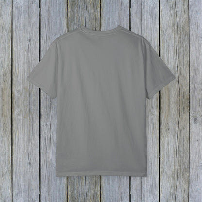 Back view of the Unisex Garment-Dyed Lake Rules Tee, designed for casual comfort. Perfect for summer activities and lake trips.