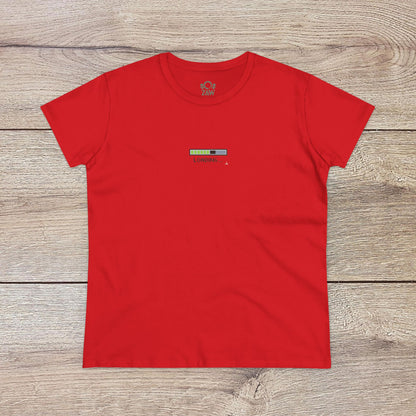 404 Y2K Graphic T-Shirt in bold red color showcasing a playful 'loading' graphic, crafted from premium soft spun fibers for comfort.