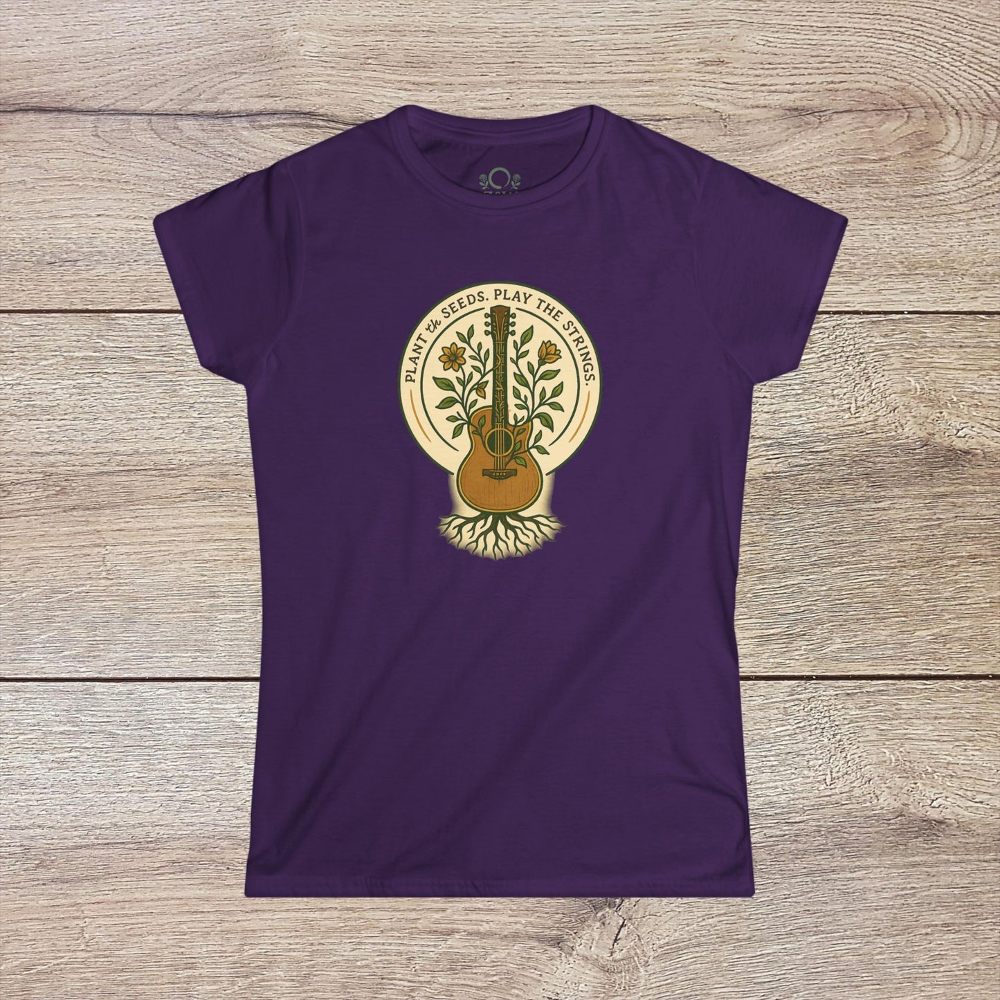 Cozy Plant Guitar Sweatshirt with Kangaroo Pocket and Adjustable Hood - Ethically Made, illustrated in a rich purple tone adorned with an artistic guitar and botanical design.