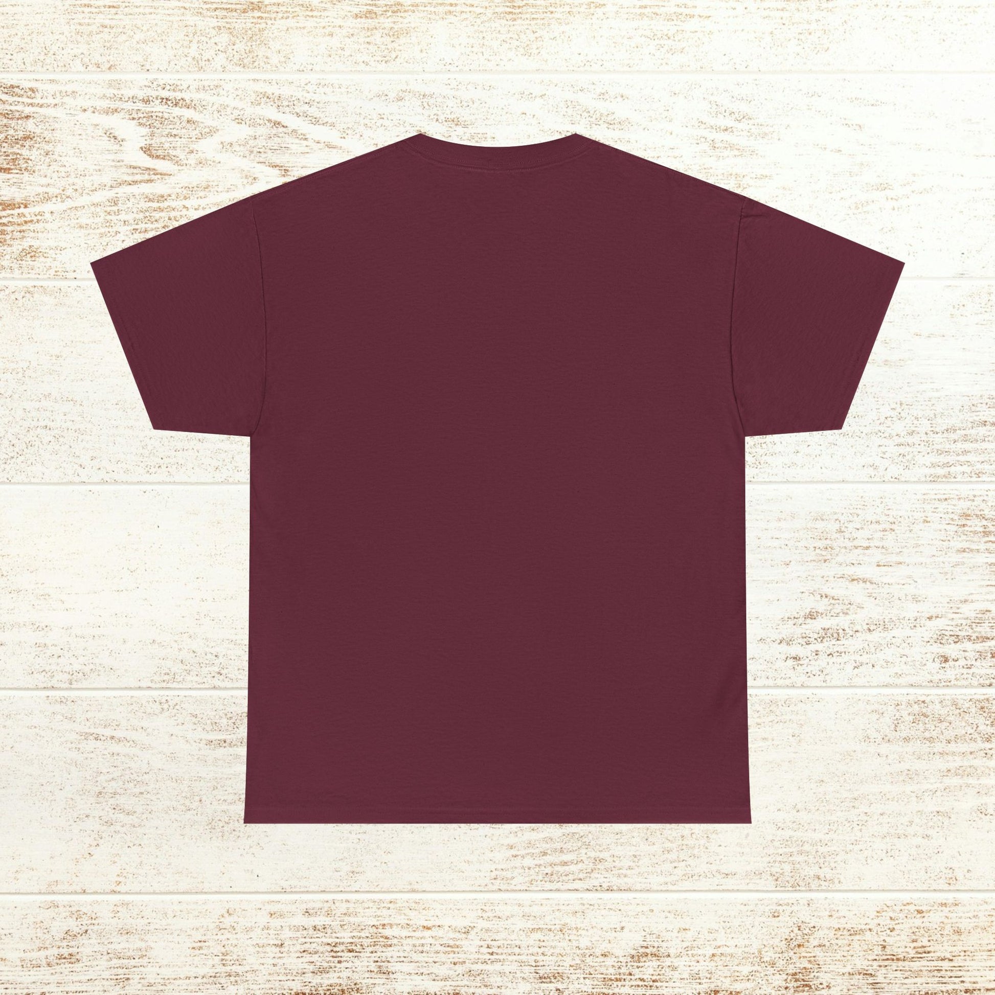 Back view of the True Crime & Moonshine Unisex Graphic Tee - Vintage Casual Wear for True Crime Lovers, highlighting the simple yet stylish maroon fabric without any prints.