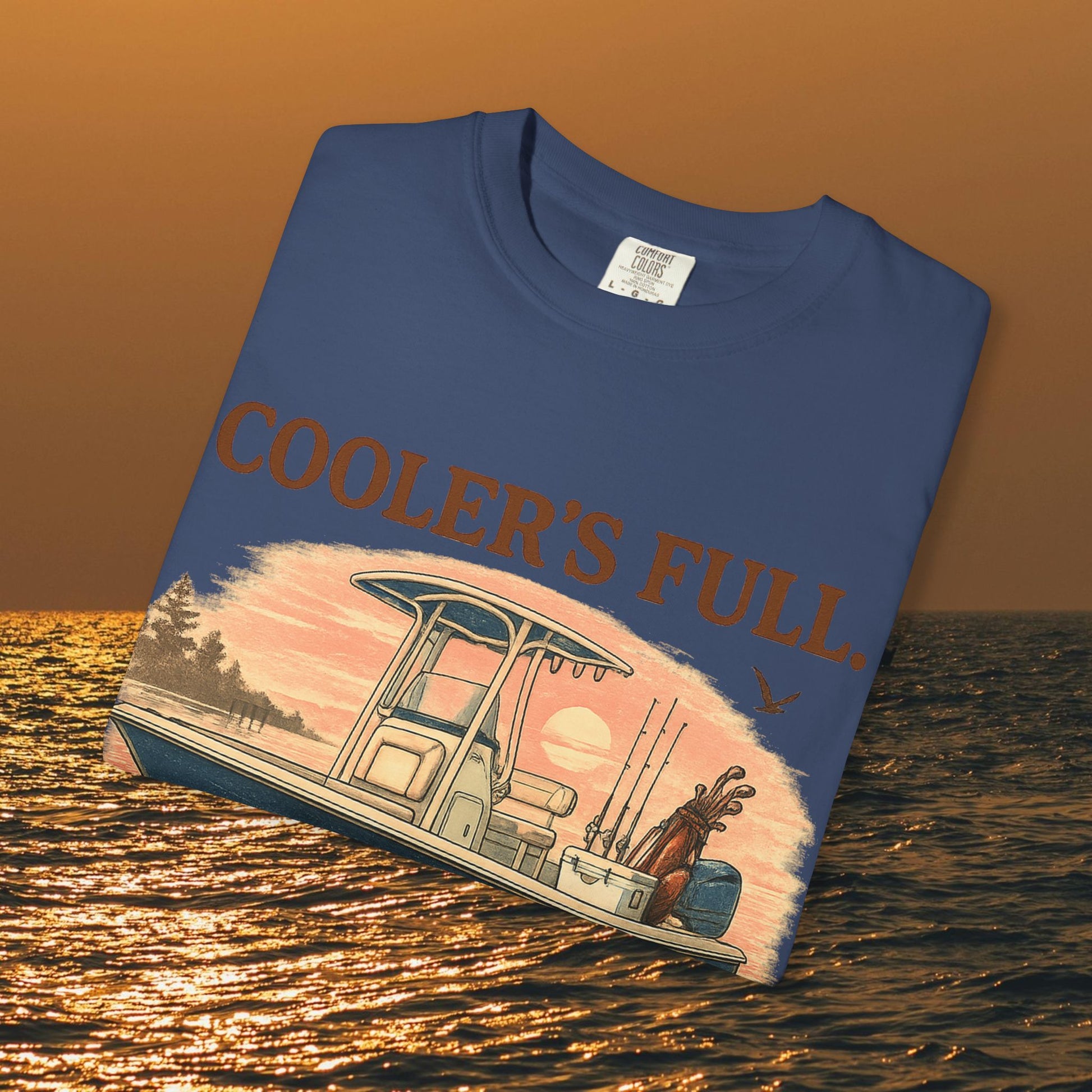 Men's & Women's Durable Cotton Full Tee featuring 'Cooler's Full' graphic on a vibrant background, emphasizing style and comfort.