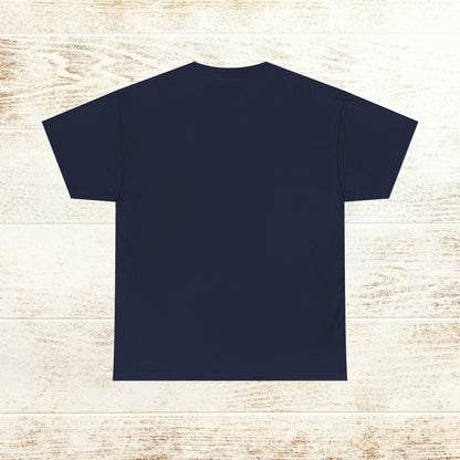Back view of the True Crime & Moonshine Unisex Graphic Tee in navy blue, emphasizing the relaxed fit of this casual wear for true crime enthusiasts.