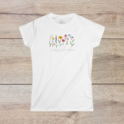 Wildflowers T-Shirt in classic white adorned with beautiful floral illustrations, offering a stylish and comfortable fit with ethically sourced materials.