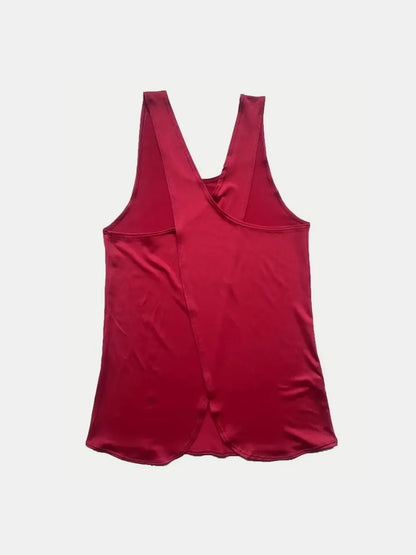 Back perspective of the Crisscross Scoop Neck Tank Top for Active Wear in red, emphasizing the flattering silhouette and comfortable fit perfect for active lifestyles.