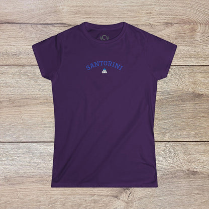 Santorini Tee in purple, showcasing a seamless design with a ribbed collar, made with 100% ring-spun cotton for a comfortable fit.