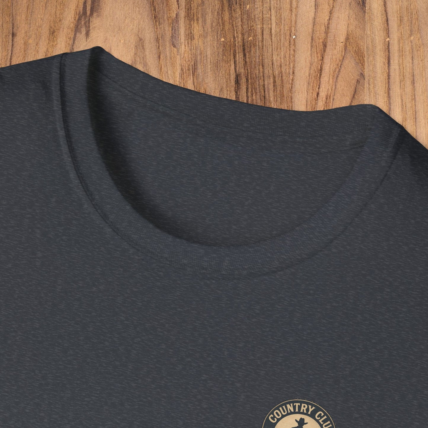 Close-up of the crew neckline on the Vintage Southern Gentleman Golf Shirt, highlighting its comfortable design and versatility for any occasion.