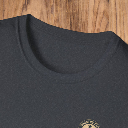 Close-up of the crew neckline on the Vintage Southern Gentleman Golf Shirt, highlighting its comfortable design and versatility for any occasion.