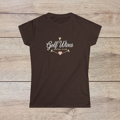 Golf Wives Social Club Tee in dark brown featuring a stylish design for golf enthusiasts, made from 100% ring-spun cotton.
