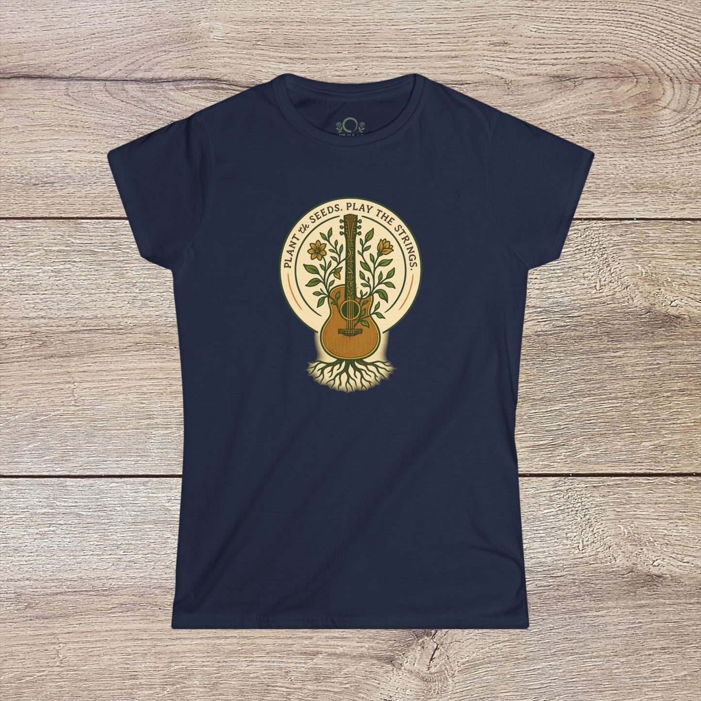 Classic Cozy Plant Guitar Sweatshirt in navy, featuring a cozy kangaroo pocket and adjustable hood - Ethically Made
