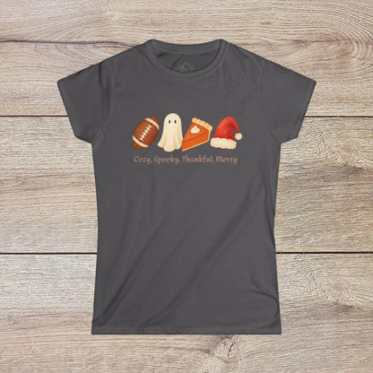 Cozy Seasonal Women's Tee | Fall Winter Graphic T-Shirt, Ghost Tee, Thanksgiving Shirt, Holiday Apparel, Cute Casual Wear - ZenAndWhiskey
