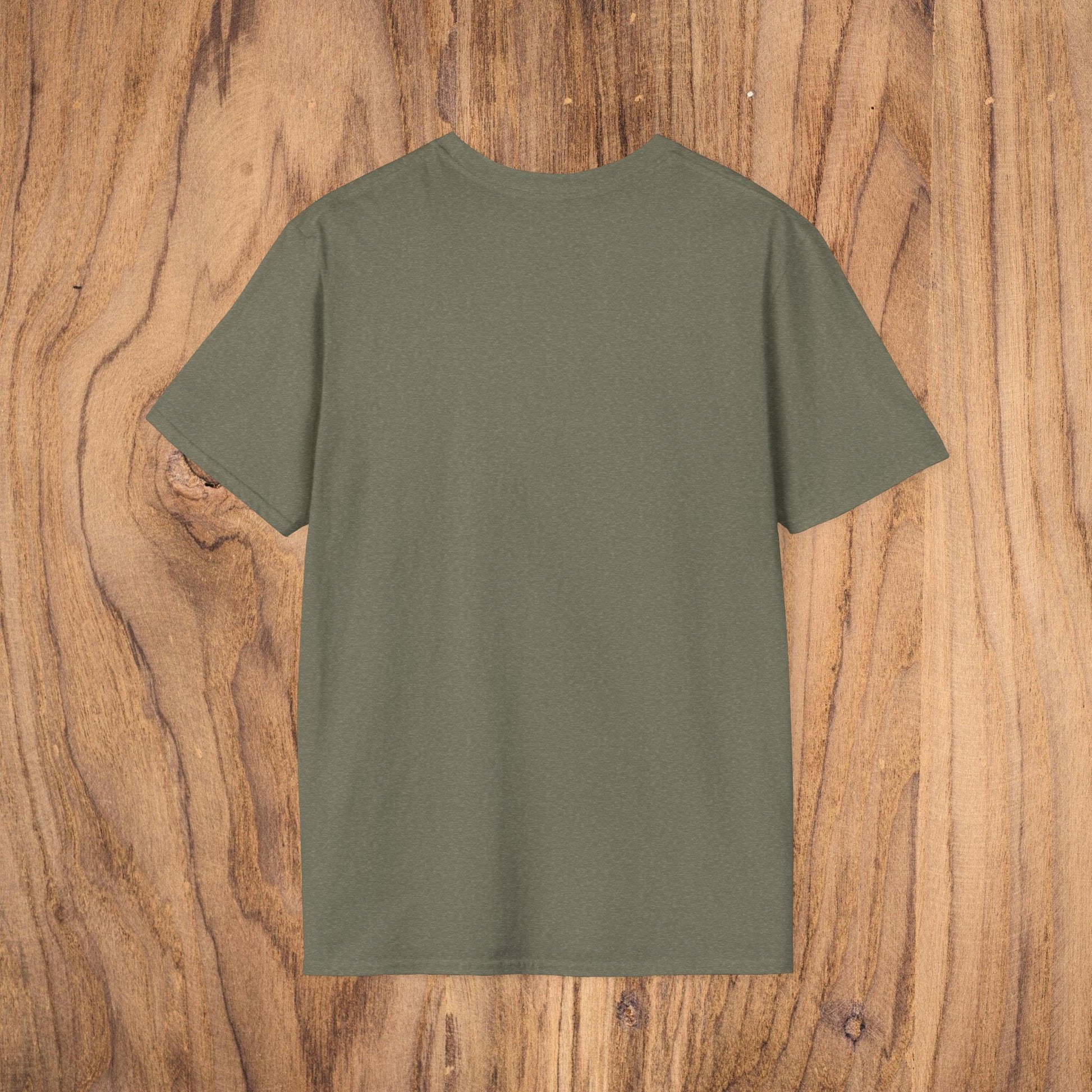 Back view of the Vintage Southern Gentleman Golf Shirt - Country Club Outlaw Cowboy Tee in a stylish olive green color, highlighting its simplicity.