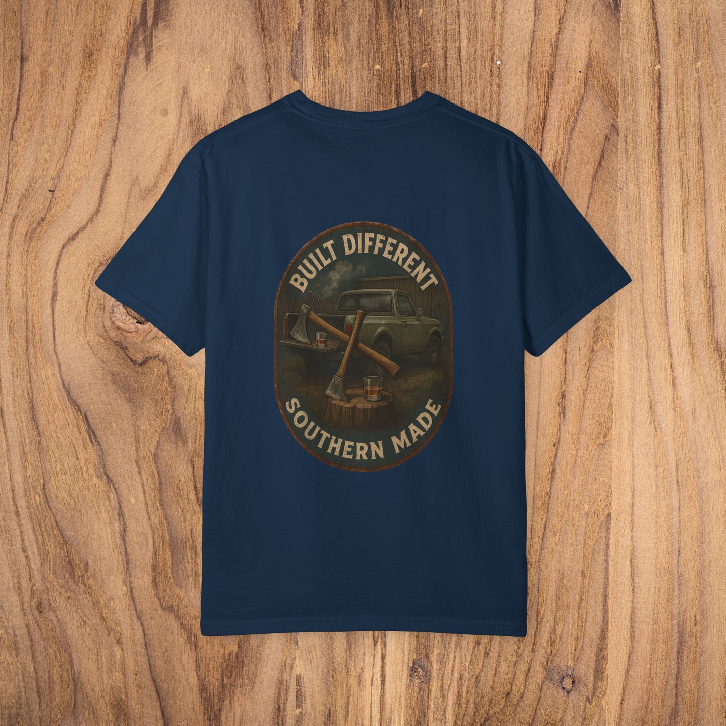 Premium Southern Made T-Shirt featuring a vintage car design with the phrase 'BUILT DIFFERENT', perfect for stylish casual wear.