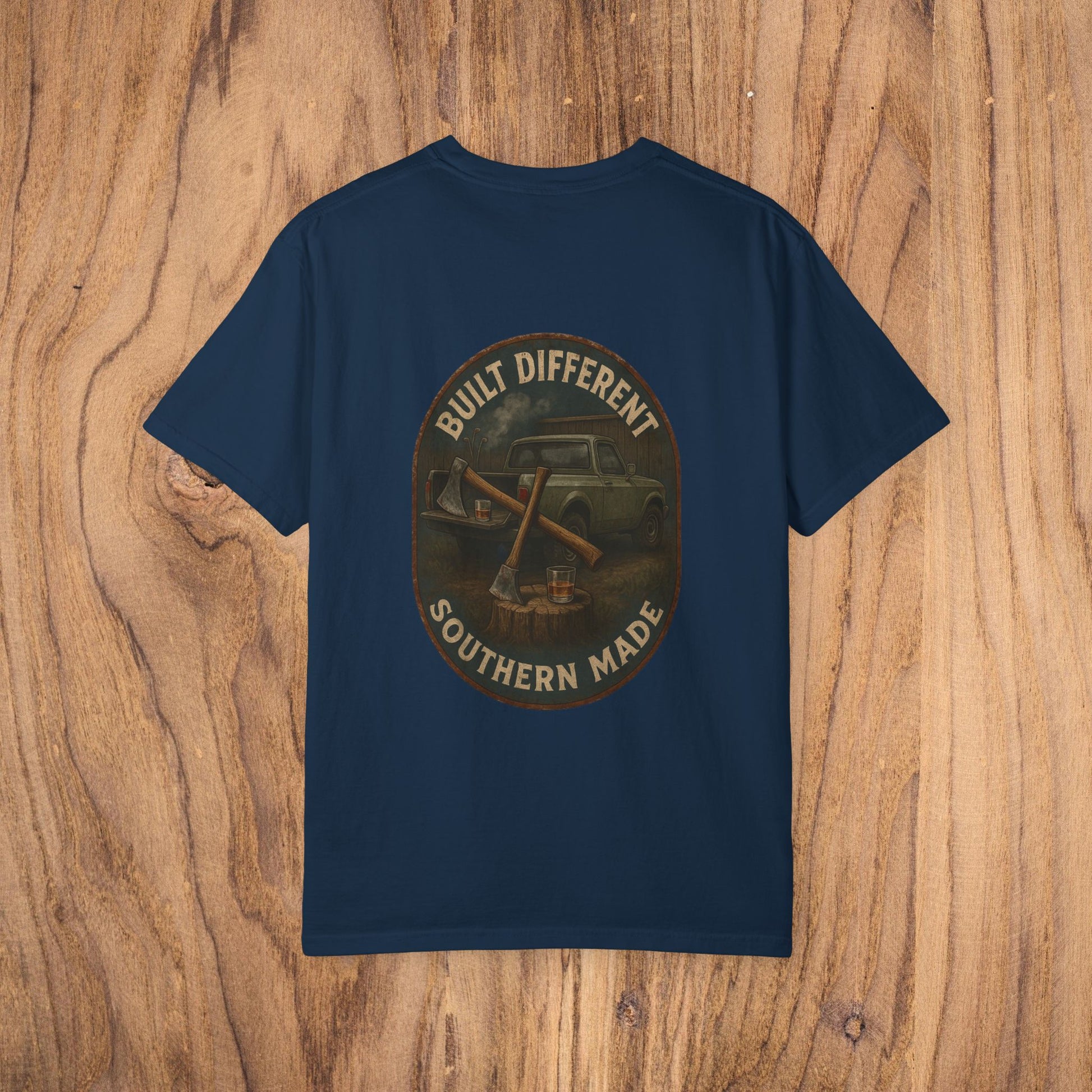 Premium Southern Made T-Shirt featuring a vintage car design with the phrase 'BUILT DIFFERENT', perfect for stylish casual wear.