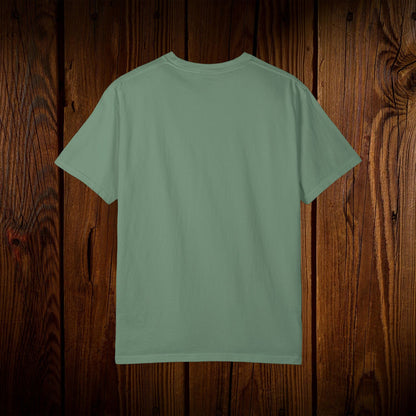 Back view of the Unisex Swamp-Bred Fairway-Fed Tee in a light green shade, offering a versatile addition to any wardrobe.