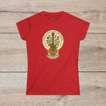 Cozy Plant Guitar Sweatshirt with Kangaroo Pocket and Adjustable Hood - Ethically Made, displayed in a bold red color with an intricate guitar and greenery illustration.