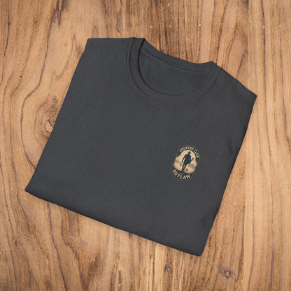 Folded Vintage Southern Gentleman Golf Shirt with the Country Club Outlaw logo prominently displayed. This cotton tee combines comfort with a stylish, classic fit.