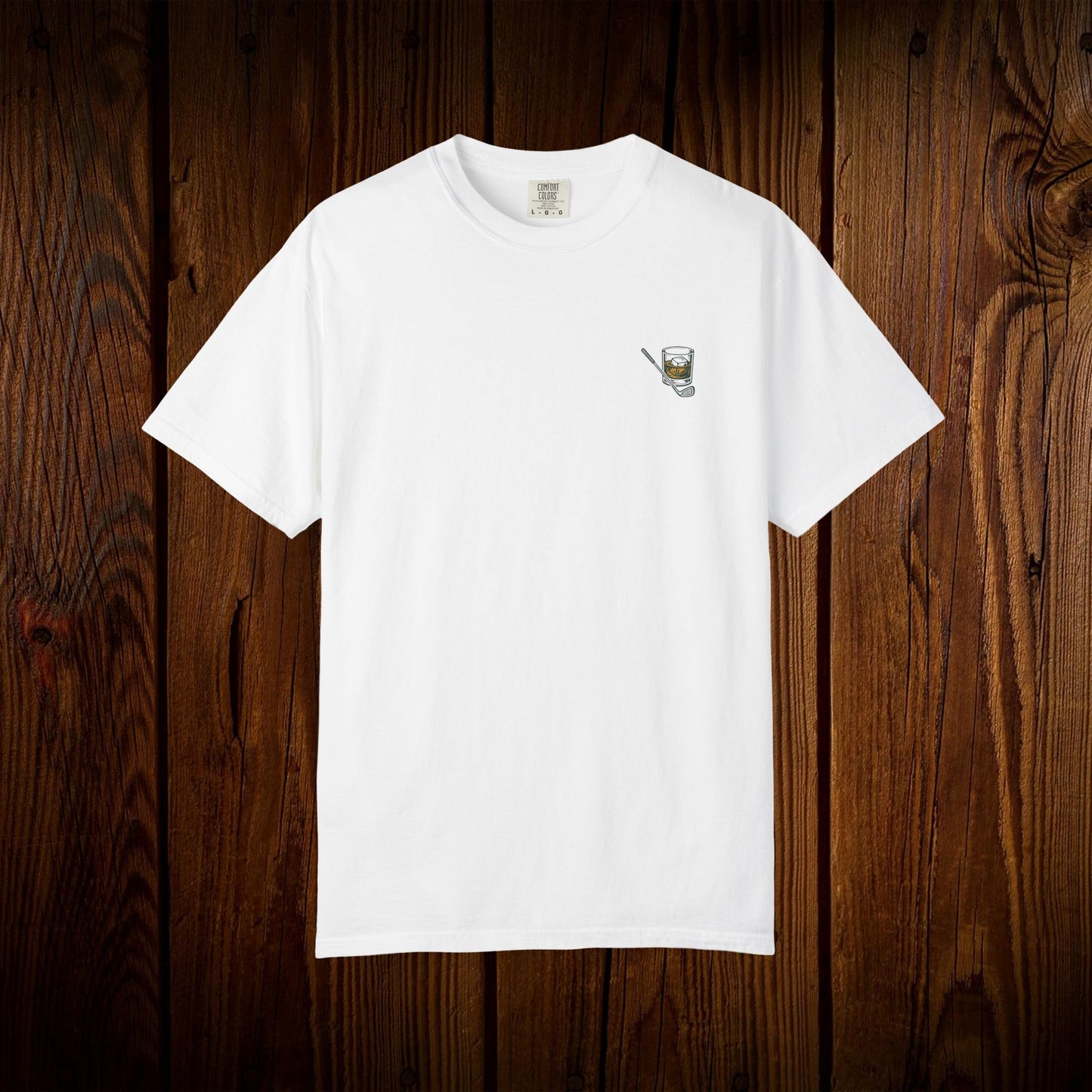 Men's Golf & Whiskey Tee in classic white, made from soft cotton with an eco-friendly design and unique natural color, great for casual wear.