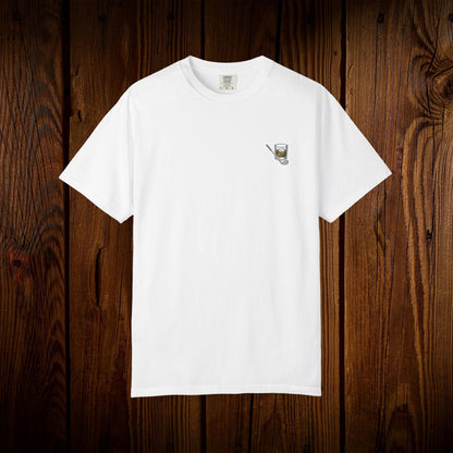Men's Golf & Whiskey Tee in classic white, made from soft cotton with an eco-friendly design and unique natural color, great for casual wear.
