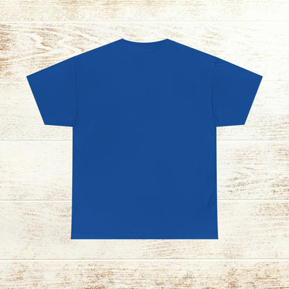 Back view of the True Crime & Moonshine Unisex Graphic Tee in vibrant blue, perfect for those who appreciate unique, casual wear.