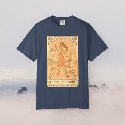 Brunch Babe Tarot Graphic Tee in navy, crafted from soft 100% cotton, featuring a stylish graphic, perfect for effortless casual fashion, sizes S-4XL.