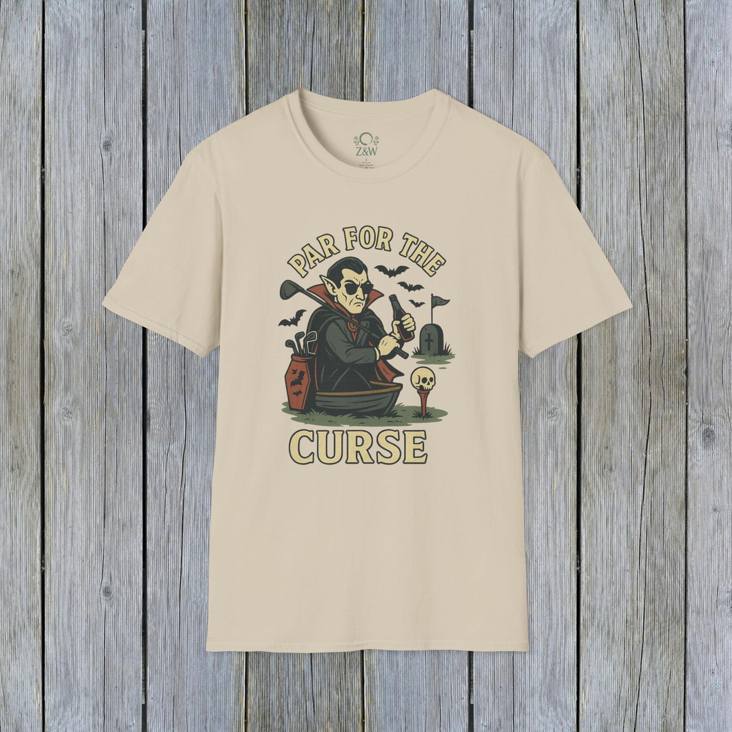 Cream Funny Halloween Unisex T-Shirt with 'Par For The Curse' print, perfect addition to your spooky fall closet.