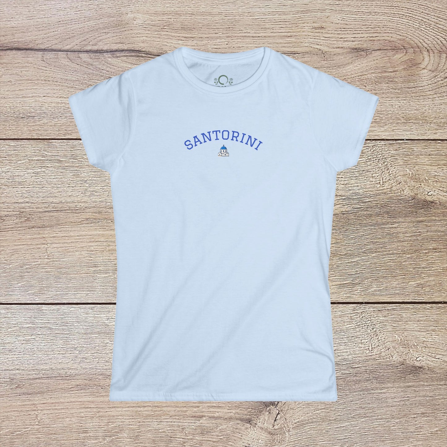 Santorini Tee in light blue, featuring a seamless and eco-friendly design, made from 100% ring-spun cotton. A perfect blend of style and comfort.