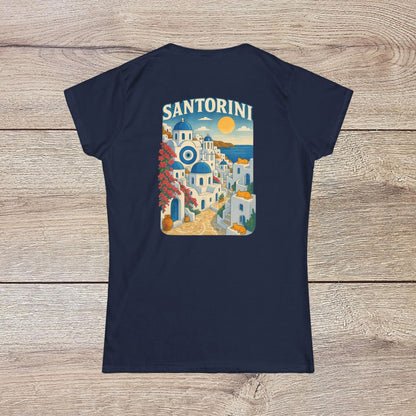 Santorini Tee - Back view of the tee in navy color, displaying a beautifully designed graphic of Santorini, perfect for casual wear or travel.