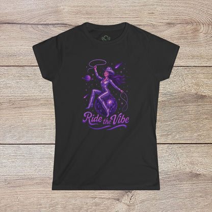 Vibrant Ride The Vibe Tee featuring a stylish graphic of a woman on a globe, available in soft 100% ring-spun cotton, sizes S-4XL, showcasing a durable design perfect for expressing unique style.