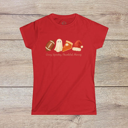 Cozy Seasonal Women's Tee | Fall Winter Graphic T-Shirt, Ghost Tee, Thanksgiving Shirt, Holiday Apparel, Cute Casual Wear - ZenAndWhiskey
