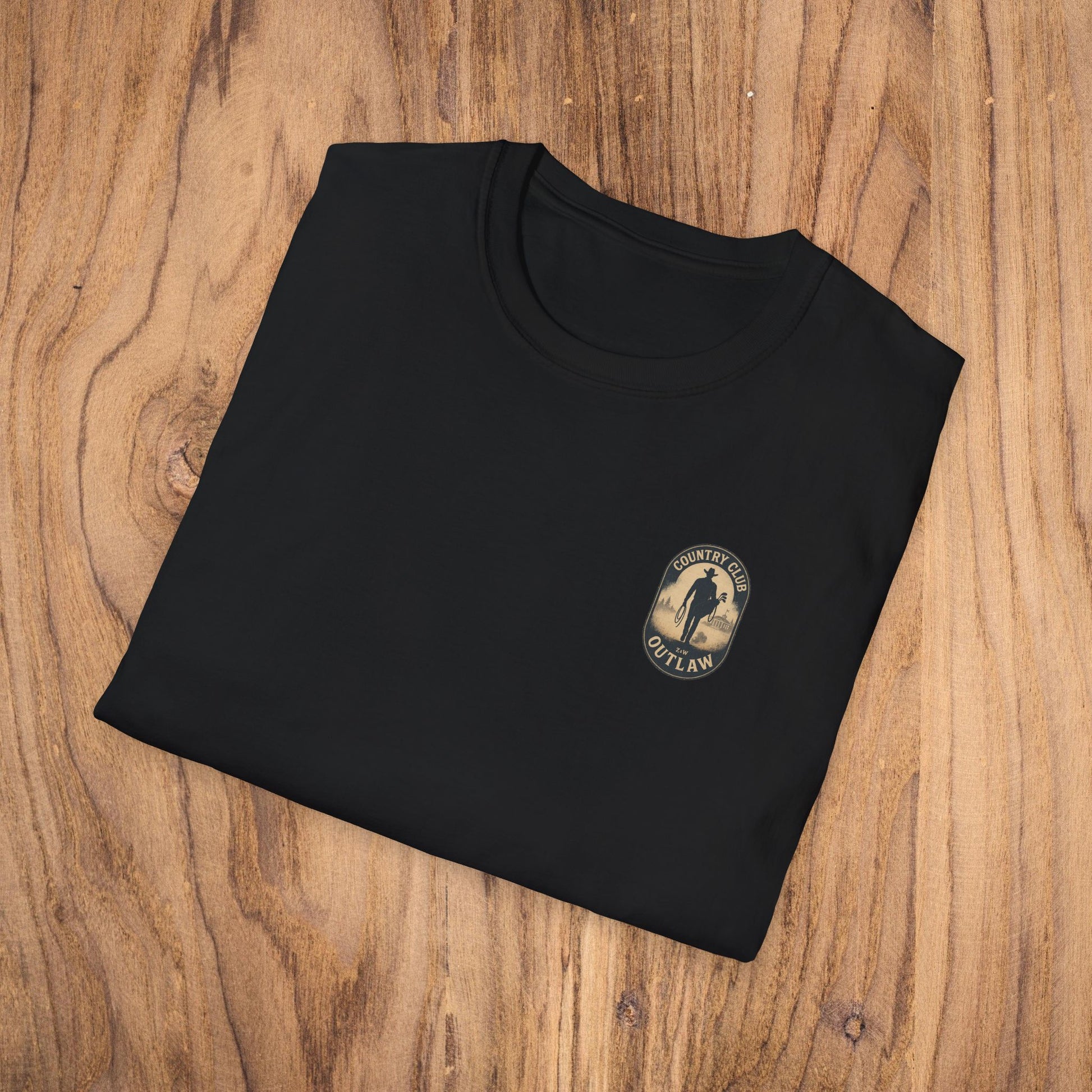 Folded Vintage Southern Gentleman Golf Shirt featuring the Country Club Outlaw design, made from 100% cotton for ultimate softness.