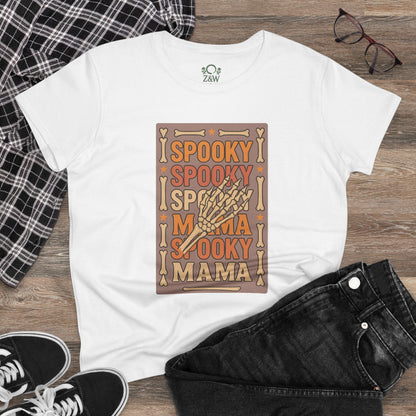 Spooky Mama Tee styled with casual black jeans and sneakers, highlighting its versatility for any outfit.