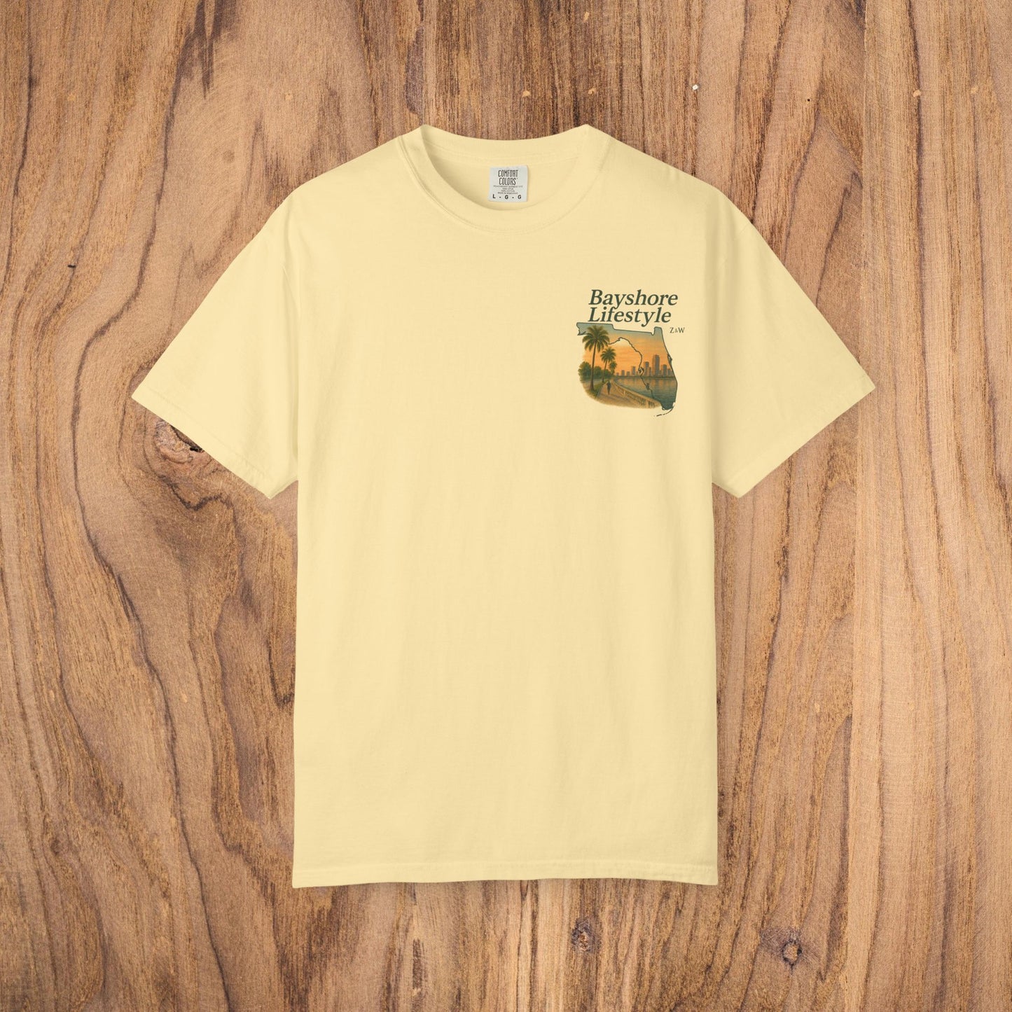 Bayshore Lifestyle Tee featured in soft yellow, made of 100% cotton lightweight fabric, perfect for casual wear.