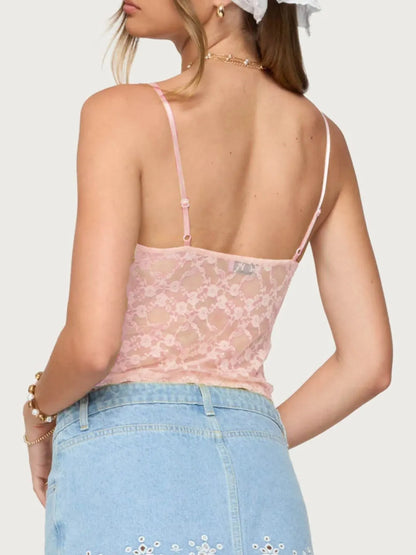 Trendsi Adjustable Lace Cami Top - Showcasing the back view with adjustable straps and intricate lace detailing, ideal for stylish layering.