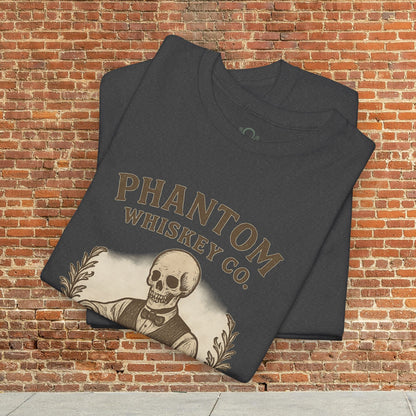 Vintage Skull Whiskey Lover Unisex Tee - Retro Casual Party Shirt in charcoal gray, showcasing a stylish skull graphic, perfect for Halloween celebrations.