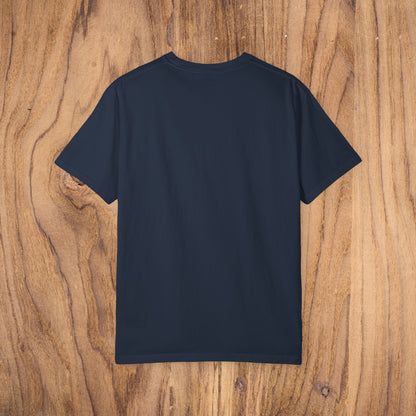 Back view of the Bayshore Lifestyle Tee in navy, emphasizing its clean lines and unadorned style, made from 100% cotton for comfort.