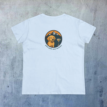 Unisex Dog Lover T-Shirt - 100% Cotton Soft Short Sleeve Tee featuring a cute design of a golden retriever against mountain peaks, perfect for casual comfort.
