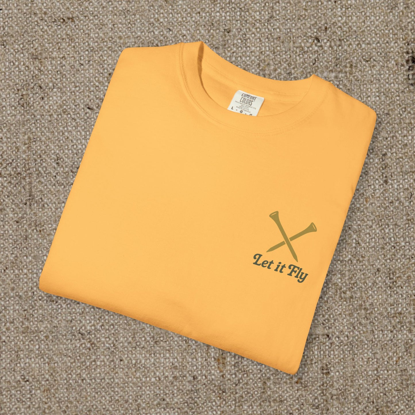 Tee It High Let It Fly Graphic Tee - Soft US Cotton in vibrant yellow color, displayed flat on textured background, showcasing its stylish design.
