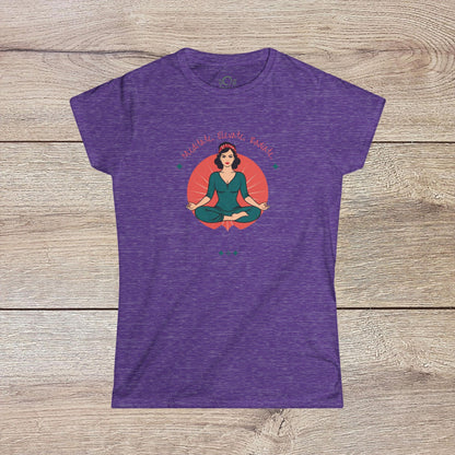 Women's Festival Crop Top from Mindful Vibes Yoga Wear in purple with an inspiring meditation graphic, perfect for summery adventures and casual wear.