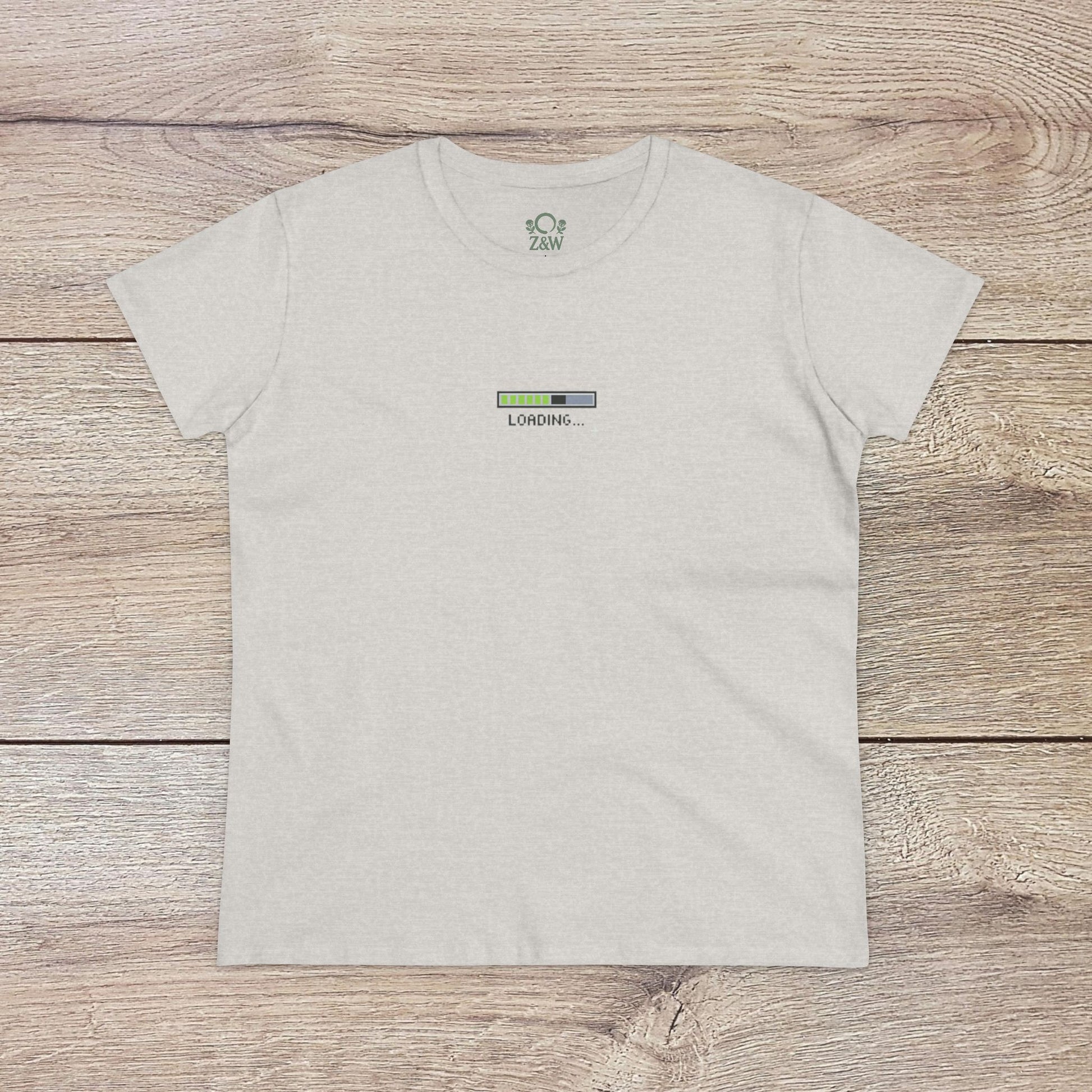 404 Y2K Graphic T-Shirt in light gray with a simple 'LOADING...' graphic, combining retro style with modern comfort, great for everyday wear.