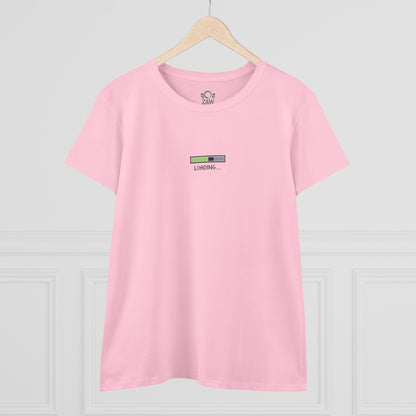 404 Y2K Graphic T-Shirt in delicate pink, elegantly displayed hanging, featuring a 'loading' motif and crafted for everyday comfort.