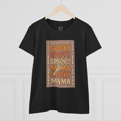 Spooky Mama Tee, featuring a vibrant skeleton print on a black shirt, ideal for festive Halloween celebrations.