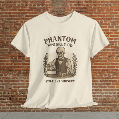 Vintage Skull Whiskey Lover Unisex Tee - Retro Casual Party Shirt with an artistic skull design and 'Straight Whiskey' text, ideal as a Halloween gift.