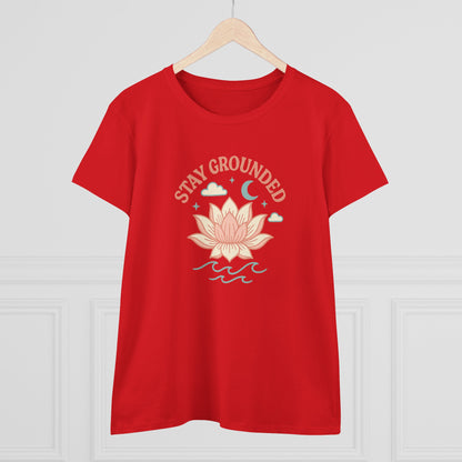 Stay Grounded Spiritual Tee - Comfortable Crop Top in red with a lotus flower design, perfect for festivals and expressing your free spirit.