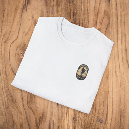 Folded white Vintage Southern Gentleman Golf Shirt with a Country Club Outlaw emblem, demonstrating its classic style and comfortable fit.