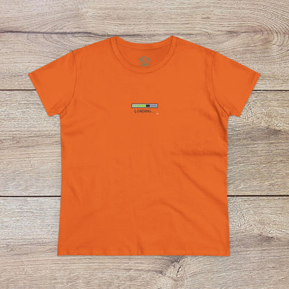 404 Y2K Graphic T-Shirt in vibrant orange featuring a loading bar design, perfect for a trendy wardrobe.