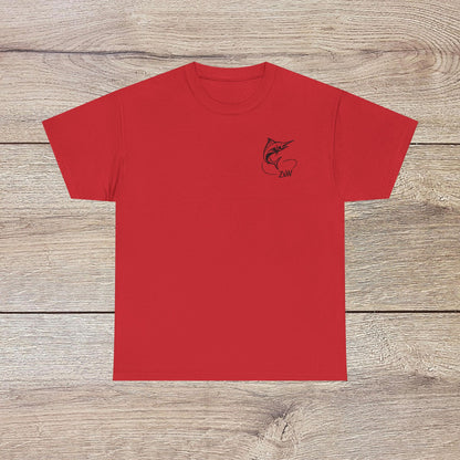 Fishing Adventure Tee in vibrant red, showcasing a cool fish design, perfect for those who embrace the outdoors and enjoy fishing adventures.